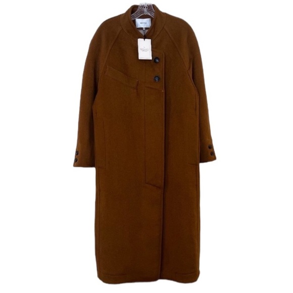 GESTUZ WolinaGZ Wool Blend Brown Felt Asymmetric Designer Trench Coat XS/S NWT - Picture 1 of 15